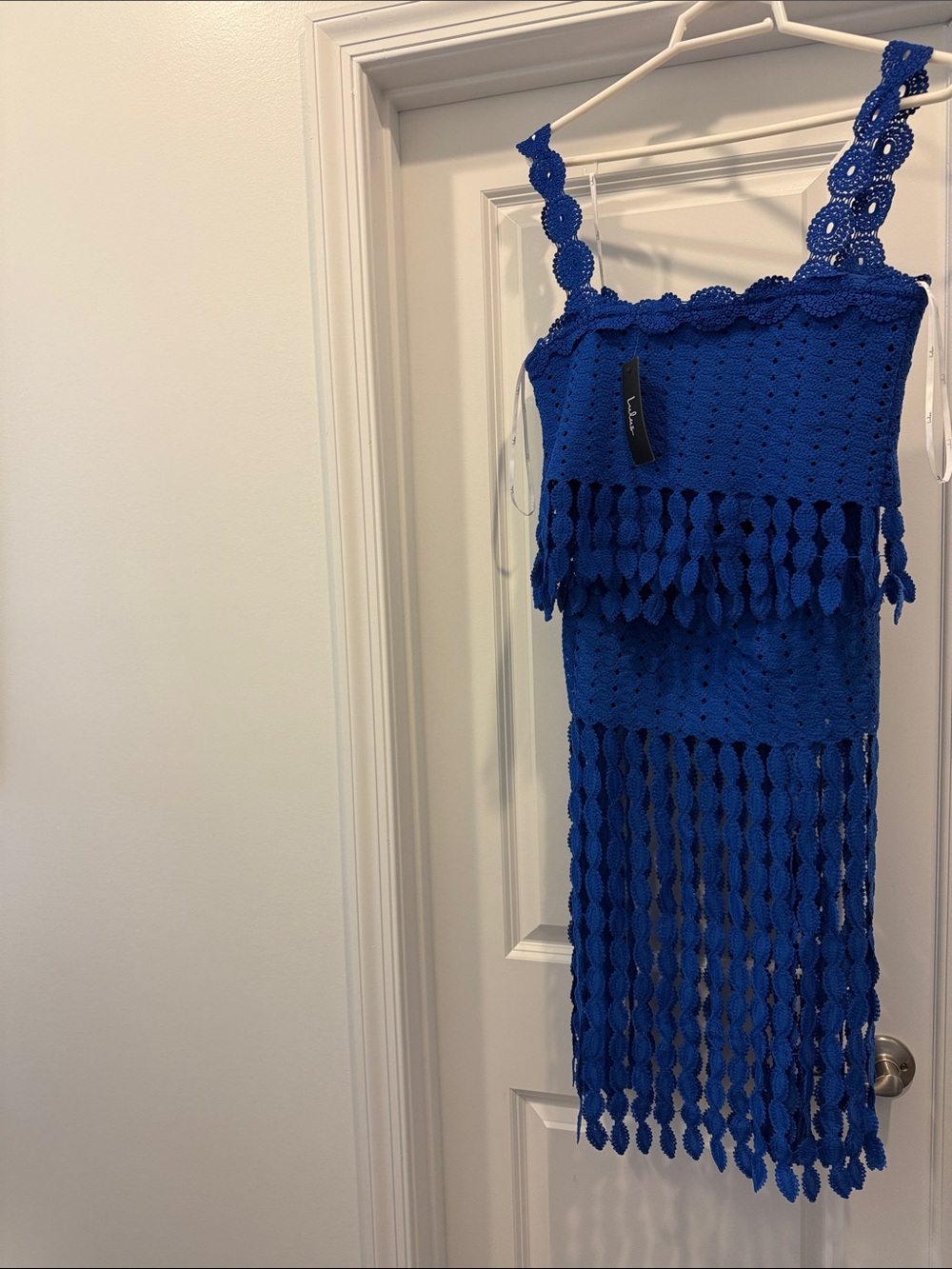 Blue Crochet Fringe Skirt Set